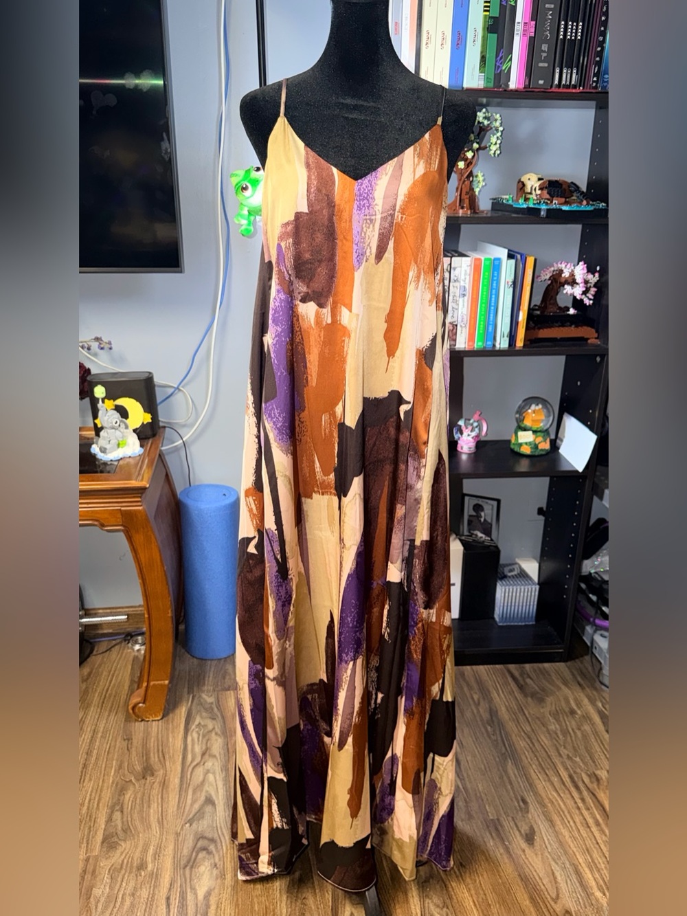 Tahari ASL Purple Slip Dress with Black Label Detail and Side Pockets